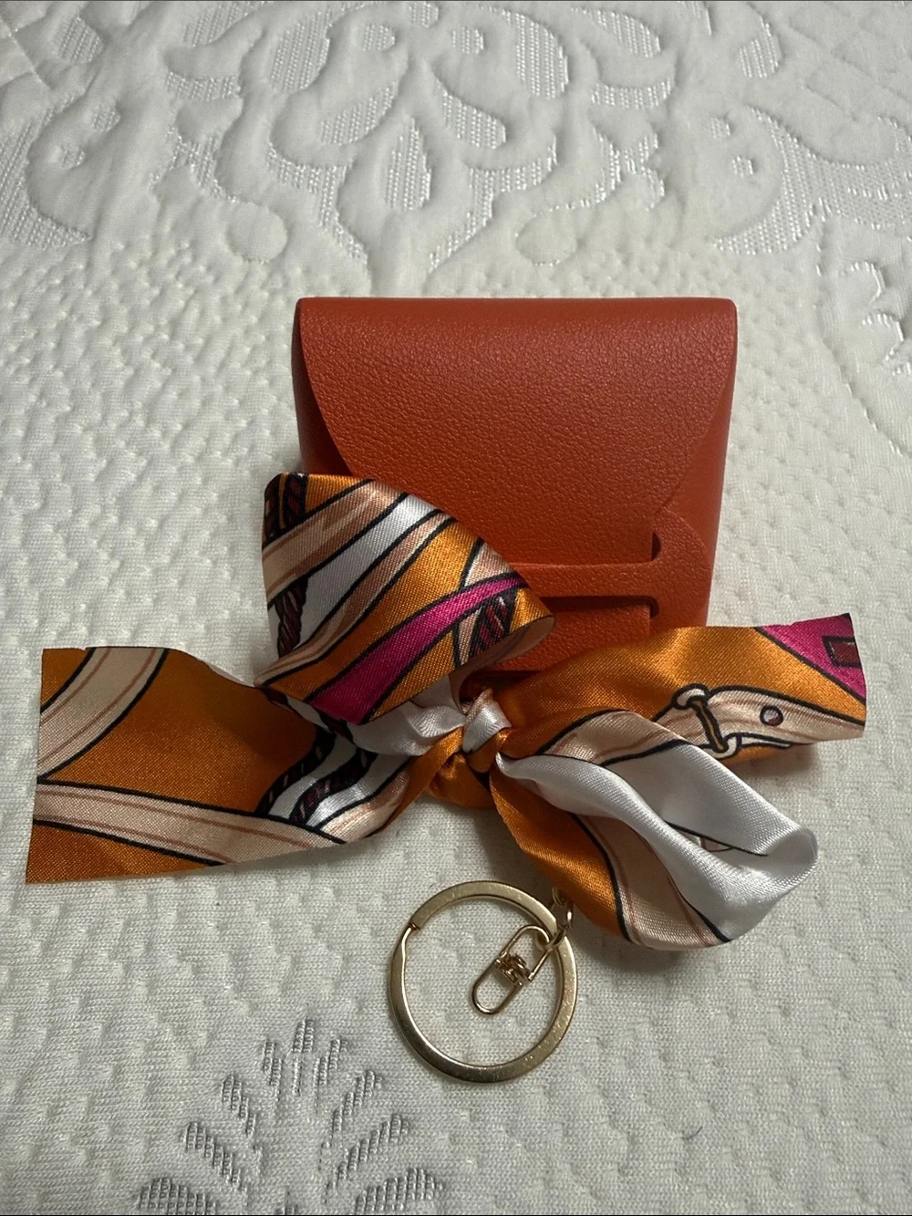 Set of 3 Silky Charm Keychain Coin Pouch - Pink, Orange, White